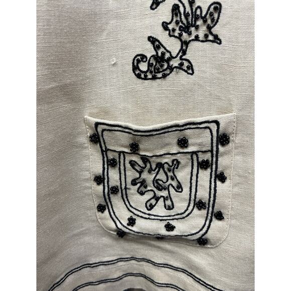 EDWARD Irish Linen Tan Embroidered Top Blouse Tunic 3/4 Sleeves Small‎ Petite - Picture 2 of 7